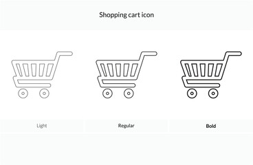 Shopping cart vector icon, flat design.Light Regular And Bold style design isolated on white background