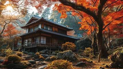 simple traditional Japanese house front of the house