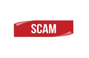 Red banner Scam on white background.