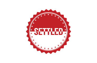 Settled red ribbon label banner. Open available now sign or Settled tag.