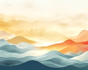 Landscape  Serenity, abstract illustration, Sunset Serenity