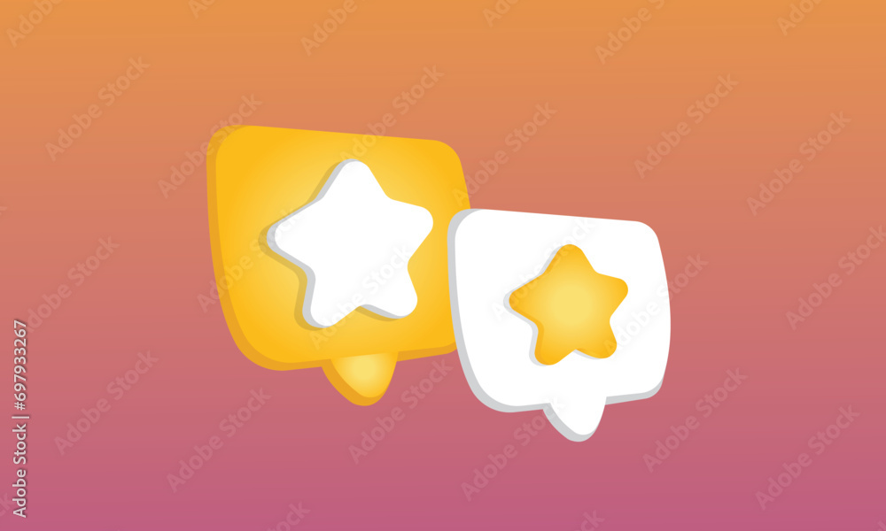 Poster 3d yellow stars glossy color icon. customer rating feedback from client about employee of ui website