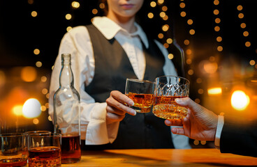 whiskey, for a friendly party in a bar or a restaurant.