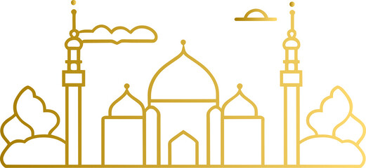 Golden mosque, outline gold mosque building	
