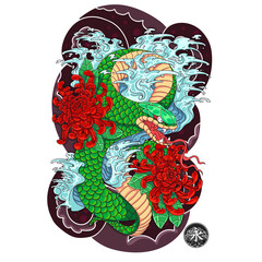 illustration  traditional japanese tattoo style of snake 