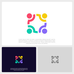 Abstract People Colorful Logo Icon Design Minimal Style Illustration. Community Logo.