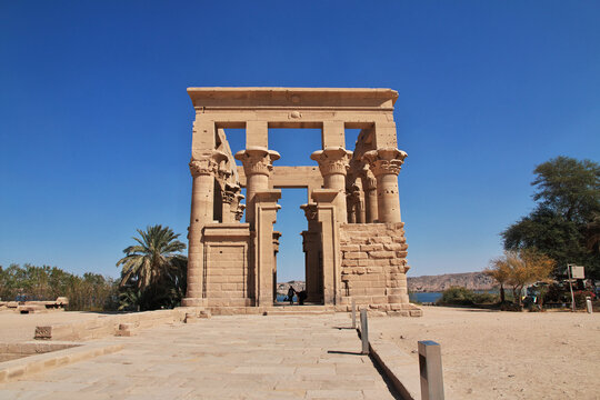 Aswan, Philae island, Egypt - 26 Feb 2017: Temple of Isis on the Island of Philae, Egypt