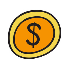 Coin. Hand drawn vector icon. Illustration on white background. Business concept.