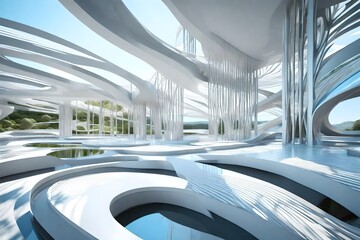 Abstract modern architecture background, an architectural masterpiece with flowing lines and...