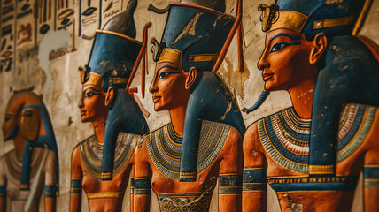 Vivid 3D wall art of Egyptian pharaohs - obrazy, fototapety, plakaty