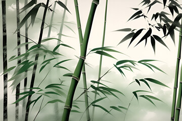 Fototapeta na wymiar in the rhythmic strokes of sumi-e, bamboo is portrayed, embodying the harmonious balance found in the simplicity of the east, where each stroke echoes the elegance of nature. Generative AI.