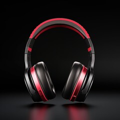 bluetooth headphone red color in black background ai generated