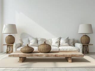 Contemporary minimalist room in soft tones. Interior design composition.