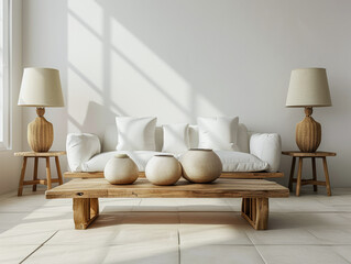 Fototapeta na wymiar Contemporary minimalist room in soft tones. Interior design composition.
