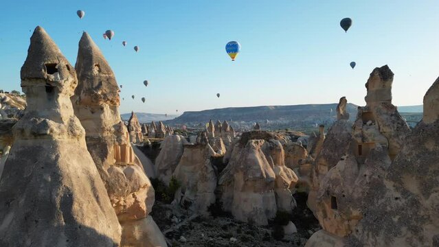 Hot air balloons in Cappadocia. Cappadocia is an amazing and spectacular landscape that has been sculpted by erosion over thousands of years.