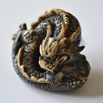 日本の龍の根付。彫刻。骨董