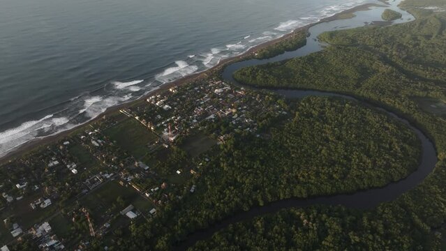 Aerial view of El paredon Escuintla Province during sunrise, Guatemala