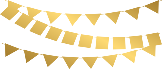 Golden bunting flags, gold garlands, heart shape	
