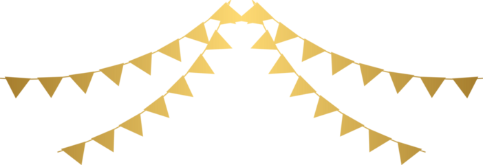 Golden bunting flags, gold garlands, heart shape	
