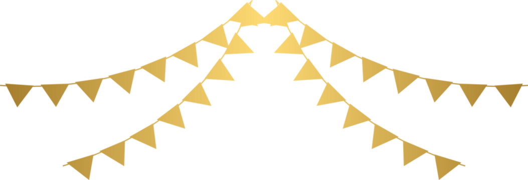 Golden bunting flags, gold garlands, heart shape	
