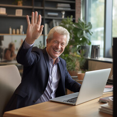 senior businessman working on laptop
