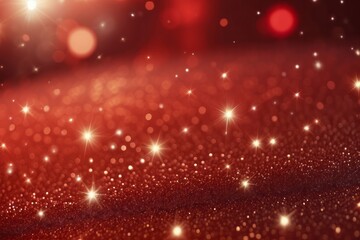 Fototapeta na wymiar Red christmas glitter background with stars. Festive glowing blurred texture