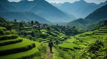 Foto op Canvas Terraced Tranquility: Climbing Through Rice Paddy Wonders © Sekai