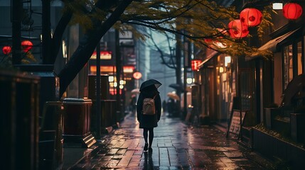 Japanese night street photography on the traditional market with ambient light by Lampion professional photography