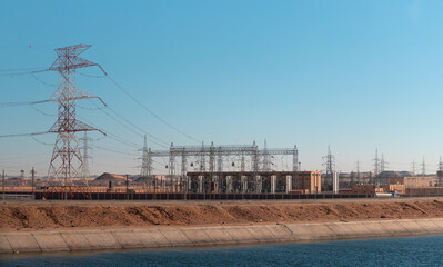 High Voltage electric substation with transformer