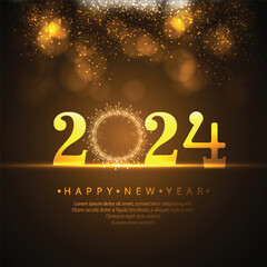 Golden Elegant Happy New Year 2024  Modern Greeting Template