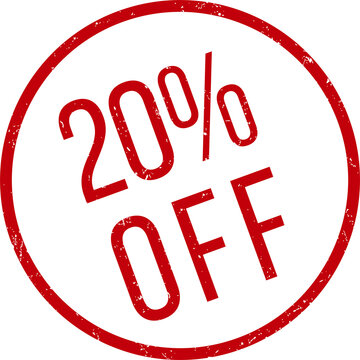 Red 20% off discount stamp, red discount tag banner
