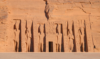 The Front of the Abu Simbel Temple at sunrise - Aswan, Egypt, Africa