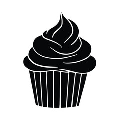 Cupcake Silhouette Design. Cupcake Cartoon Illustration In Black Color