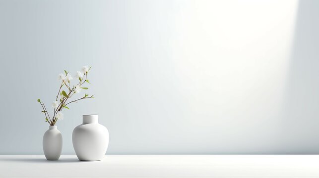 Minimalist white background with simple plant and chair use for product display and phot shot studio
