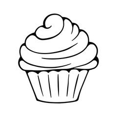 Cupcake Silhouette Design. Cupcake Cartoon Illustration In Black Color