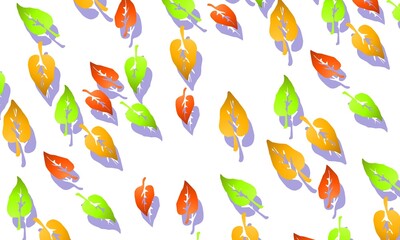 Seamless pattern with colorful hand-drawn leaves in orange, yellow, and green shades. Perfect for backgrounds, fabric, wrapping paper, and decorative designs