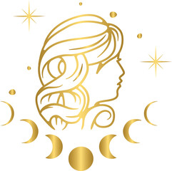 Golden Virgo zodiac sign, astrology symbol and horoscope vector illustration