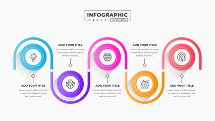 Vector presentation process infographic design template with 5 steps or options