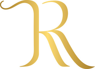 Golden alphabet R, gold alphabet logo design	
