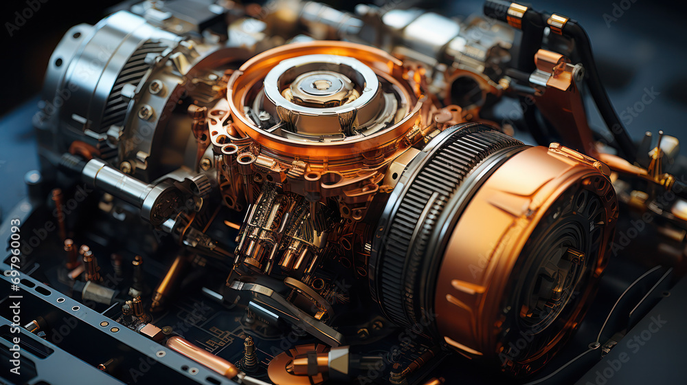 Fototapete intricate engineering of engines. engines in different settings, the setting ssymbolizing the comple