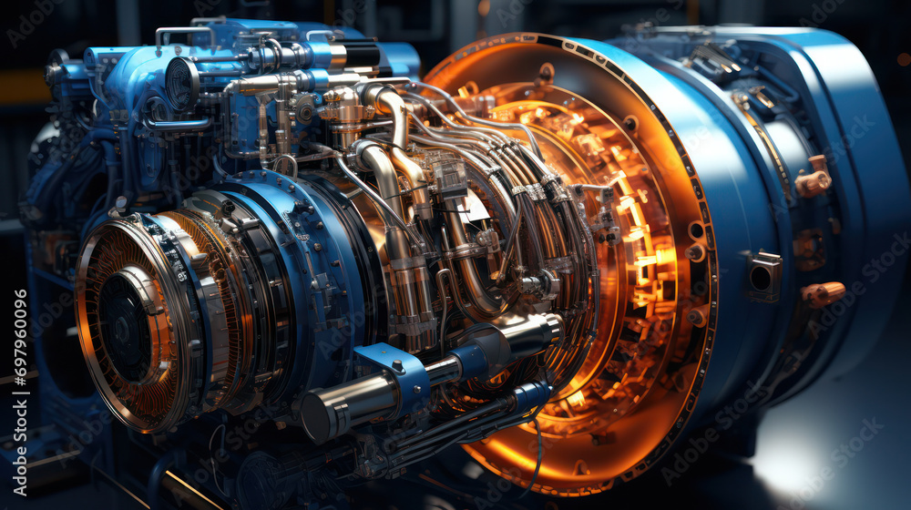 Fototapete intricate engineering of engines. engines in different settings, the setting ssymbolizing the comple