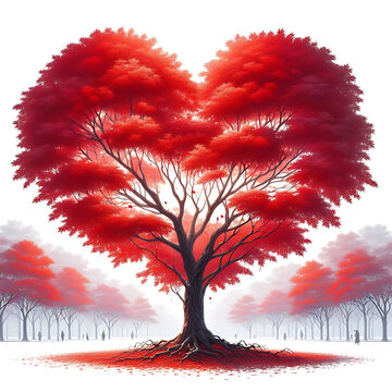 Image of a red maple tree with a heart-shaped canopy