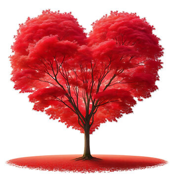 Image of a red maple tree with a heart-shaped canopy