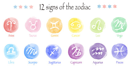 水彩タッチの12星座のアイコン　星占い　手描きマーク © takahashi
