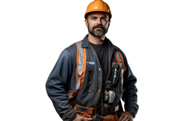 A Realistic Portrait of an Electrician Powering Up Precision in Every Connection on White or PNG Transparent Background