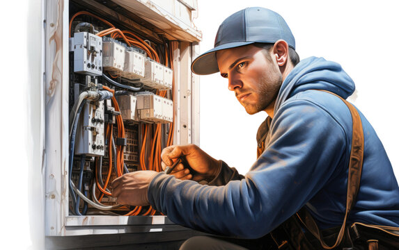Expertise A Realistic Portrait of an Electrician on White or PNG Transparent Background