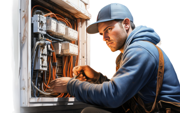 Expertise A Realistic Portrait of an Electrician on White or PNG Transparent Background