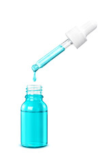 blank packaging blue glass bottle for cosmetic dropper serum or beauty products design mock-up
