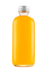 blank packaging glass bottle with orange juice for beverage or medicament product design mock-up