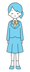 水色｜笑顔のブレザーの女の子｜全身